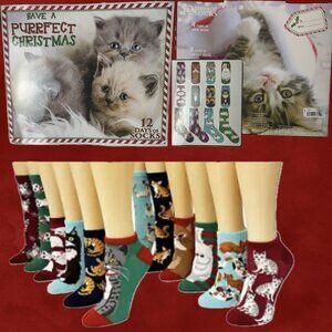 Hyp 12 Days of Socks Kittens & Cats Graphics Ankle & Crew Socks Size 4-10